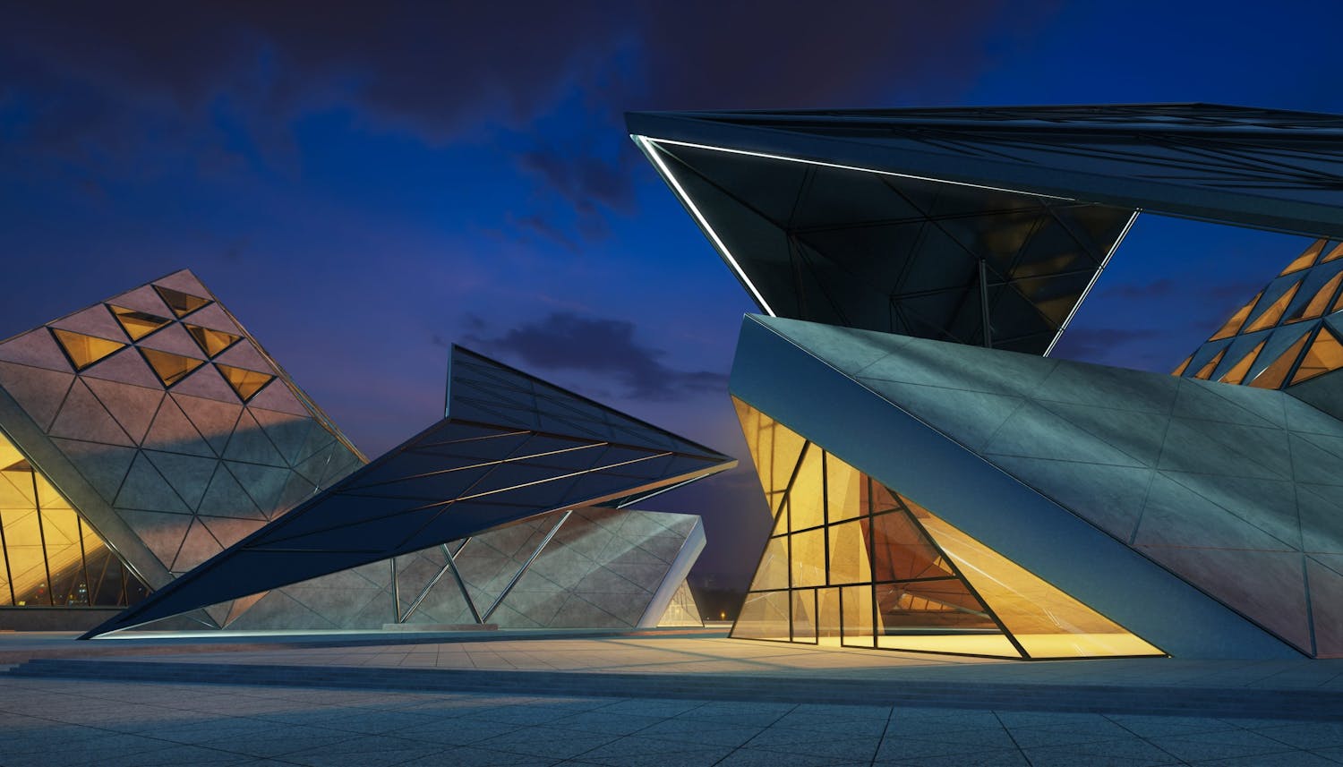 rakennuksia sinisen hetken iltavalossa